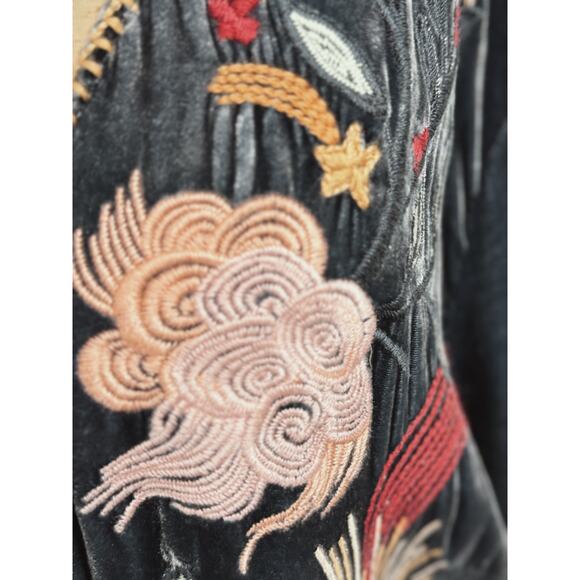 Johnny Was Steel Blue STUNNING Embroidered Velvet Tunic Blouse XL #0052 - Picture 6 of 11